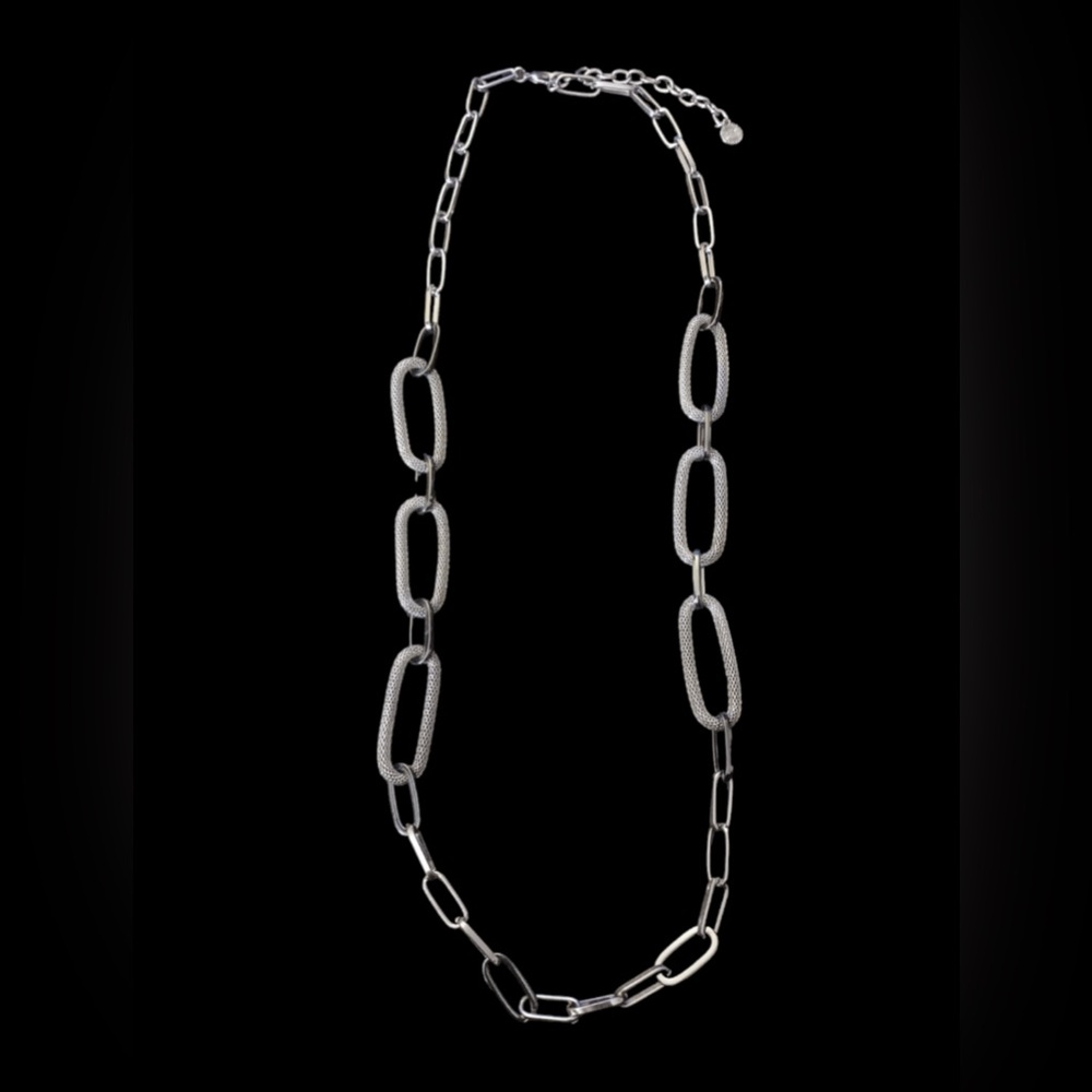 RJ Graziano Silver and Gunmetal chunky chain link Necklace 38 inches